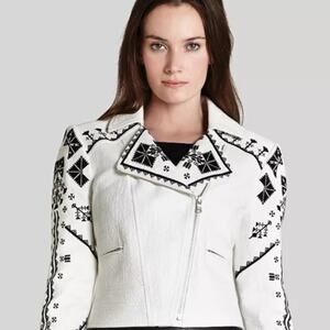BCBGMAXAZRIA White and Black Blazer Kade Embroidered Jacket Size XXS
